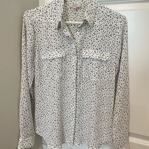 LOFT Outlet Black and Blue Dot Button Down Top, XS